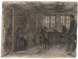 Interior of a Farmhouse with Five People