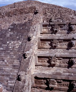 View of the Site of Teotihuacan: The Temple of Quetzalcoatl or Temple of the Feathered Snake by Pre Columbian Pre Columbian