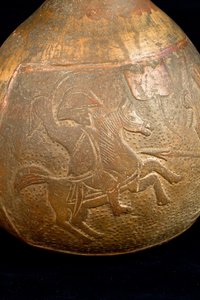 Bottle Depicting a Fight Between a Rider and a Warrior on Foot by Precolombian Precolombian