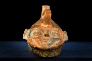 Ceramic Cephalomorph with Negative Decoration by Precolombian Precolombian