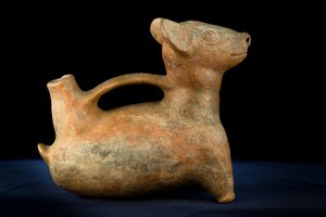 Zoomorphic Ceramic with Bridge Handle by Precolombian Precolombian