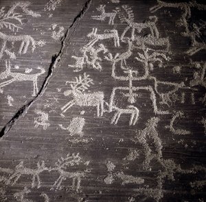 Civilization of the Camunni, Prehistory, rock art: grave rock, details of the great rock of Naquane, in Valcamonica. Museo archeologico de Milan by Prehistoric Prehistoric