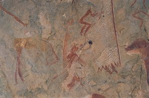 Human and animal figures (cave painting) by Prehistoric Prehistoric