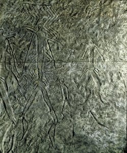 Petroglyph (graffiti on stone) of human figures. Neolithic, Stone Age. Bronze age. Azerbaijan State Religion History Museum, Baku by Prehistoric Prehistoric