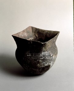 Prehistory: terracotta vase with square opening of the Neolithic age from the Caverna Delle Arene in Candide (Liguria)