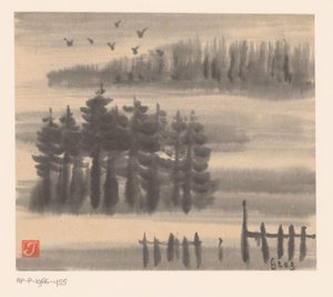 Birds Above Forest Landscape by Prosper Alphonse Isaac