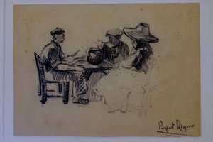 Seated Figures, Narcís Puget Riquer, Charcoal Drawing, Puget Museum, Noble House of Can LLaudis, Dalt Vila, Ibiza, Balearic Islands, Spain by Puget Riquer