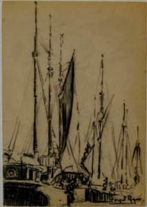 Sailboats, Narcís Puget Riquer, Charcoal Drawing, Puget Museum, Noble House of Can LLaudis, Dalt Vila, Ibiza, Balearic Islands, Spain