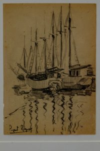 Sailboats, Narcís Puget Riquer, Charcoal Drawing, Puget Museum, Noble House of Can LLaudis, Dalt Vila, Ibiza, Balearic Islands, Spain