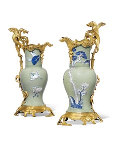 A pair of Louis XV ewers, porcelain 1662-1722, mounts c.1745-49 by Qing Dynasty   Kangxi Period Chinese