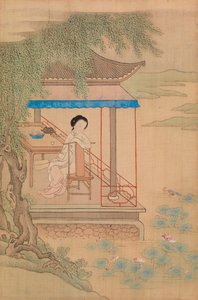 Seated Girl on Porch by Qiu Ying