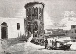 A Moorish small tower hosting the club of the Italian officers, Massawa, Eritrea, engraving from a drawing by Quinto Cenni and a sketch by Pieragostini, from L