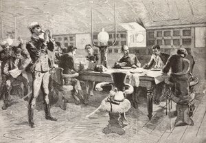 Italian officers inside cabin on ship Gottardo, Italian expedition in Red Sea by Quinto Cenni