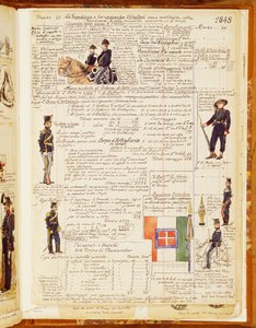 Italian uniforms from 1848, table from Cenni Codex, collection of sketches of soldiers by Quinto Cenni