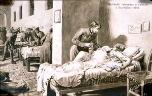 The Italian patriot Giuseppe Garibaldi nurse, under the name of Pan-Borel, to the cholera patients in Marseille in 1836 by Quinto Cenni