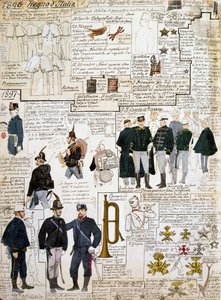 Uniforms of Kingdom of Italy between 1896 - 1897, plate from Cenni Codex, collection of military sketches