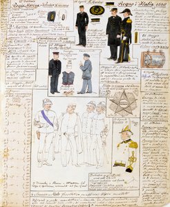 Uniforms of Kingdom of Italy in 1886, Plate from Cenni Codex, Collection of Military Sketches in Watercolor