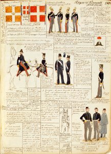 Various uniforms of Kingdom of Sardinia, color plate by Quinto Cenni