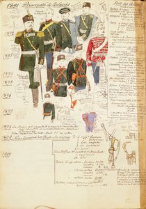 Various uniforms of Principality of Bulgaria, color plate by Quinto Cenni