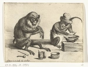 A Monkey Bandaging Another Monkey Various Occupations of Human Life Represented by Monkeys (series title) The Monkey Play in the World (series title) by Quirin Boel