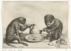 Two Monkeys Eating Oysters, Various Occupations of Human Life Represented by Monkeys, The Monkey Play in the World by Quirin Boel
