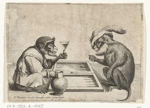 Two Monkeys Playing Backgammon by Quirin Boel