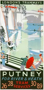 Putney, for River and Heath, London County Council LCC Tramways Poster
