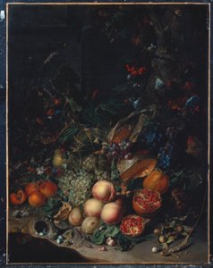 Peaches, Grapes, Pomegranates, Melons, a Corncob, Apricots, Plums, Pears, Acorns