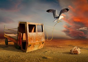 Seagull Pulling Rusty Truck by Radoslav Penchev