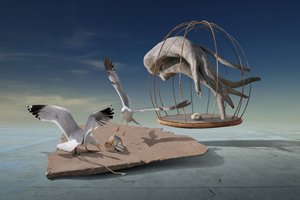 Seagulls Escape Surreal Cage by Radoslav Penchev