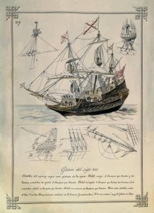 17th Century Galleon in a 19th Century Drawing by Rafael Monleon y Torres
