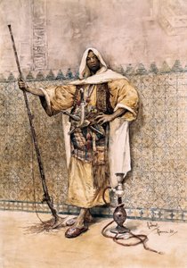 Orientalism: Portrait of an Arab man, soldier weapon, he wears knives at the belt