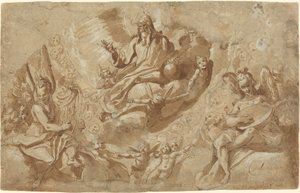 God the Father and Angels on Clouds by Raffaello Motta