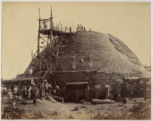Sanchi stupa from the south-west during repairs by Raja Deen Dayal
