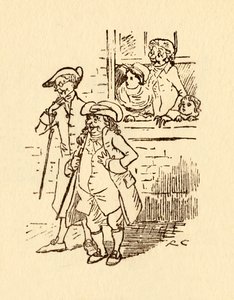 Bystanders watch as John Gilpin gallops past by Randolph Caldecott