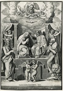 Coronation of Virgin in presence of Saint John the Baptist and Saint Jerome