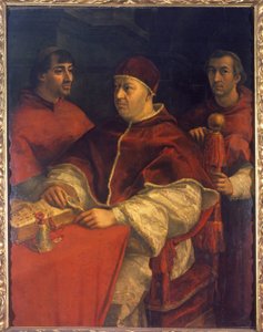 Portrait of Pope Leo X (1475-1521), son of Laurent de Medici (1449-1492) (Laurent the Magnificent: Lorenzo il Magnifico) surrounded by Cardinals Luigi de 