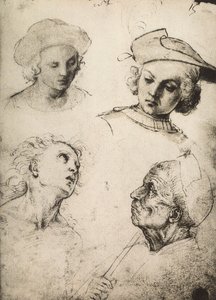 Study of four male faces by Raffaello Sanzio Raphael