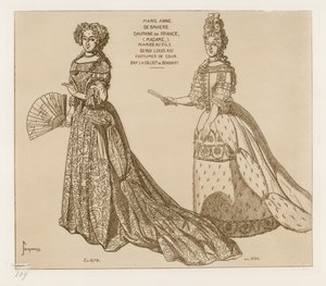 Costumes de Cour. Marie Anne de Baviere, Dauphine de France, Married to the Son of King Louis XIV. After Artwork in the Collection of Bonnart by Raphael Jacquemin