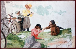 Country Party: Picnic and Cycling - Illustration by R. Kirchner, circa 1900