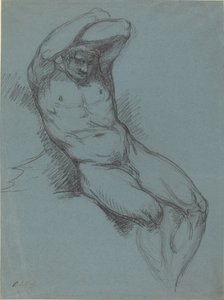 A Seated Male Nude with His Hands Crossed over His Head by Raphael Lamar West