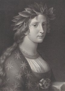 Poetry, a woman with a laurel crown by Raphael Morghen