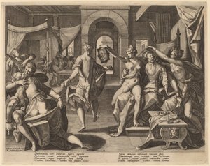 Sardanapalus among the Concubines by Raphael Sadeler I after Joos van Winghe