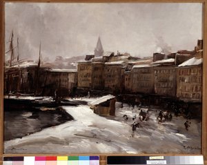 Quai du port, Marseille, under the snow by Raymond Allegre