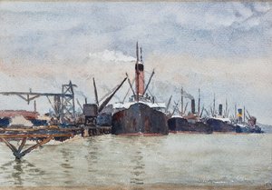 Boats at Quay, Bordeaux by Raymond Bonnefon