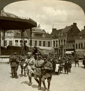 Sir James Willcocks with General Nanten, Market Square, Merville, France, World War I