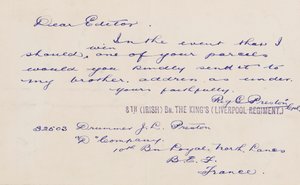 Letter to the Editor, 1914-18 by Reg G. Preston