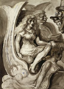 Riders in a Mermaid Tunnel Boat by Reginald Marsh
