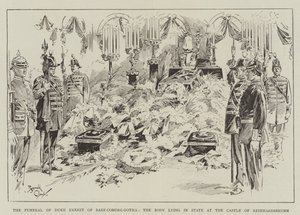 The Funeral of Duke Ernest of Saxe-Coburg-Gotha, the Body Lying in State at the Castle of Reinhardsbrunn by Reginald Thomas Cleaver