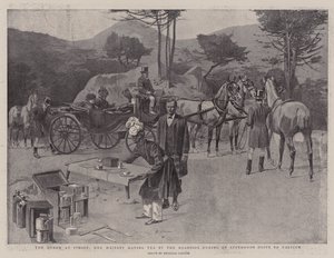 The Queen at Cimiez, Her Majesty having Tea by the Roadside during an Afternoon Drive to Falicon by Reginald Thomas Cleaver